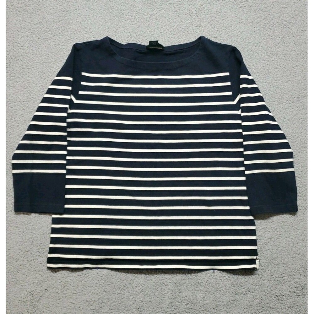 LAUREN RALPH LAUREN Womens Size L Top Black Stripe Long Sleeve